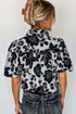 Black Floral Bubble Sleeve Casual Shirt